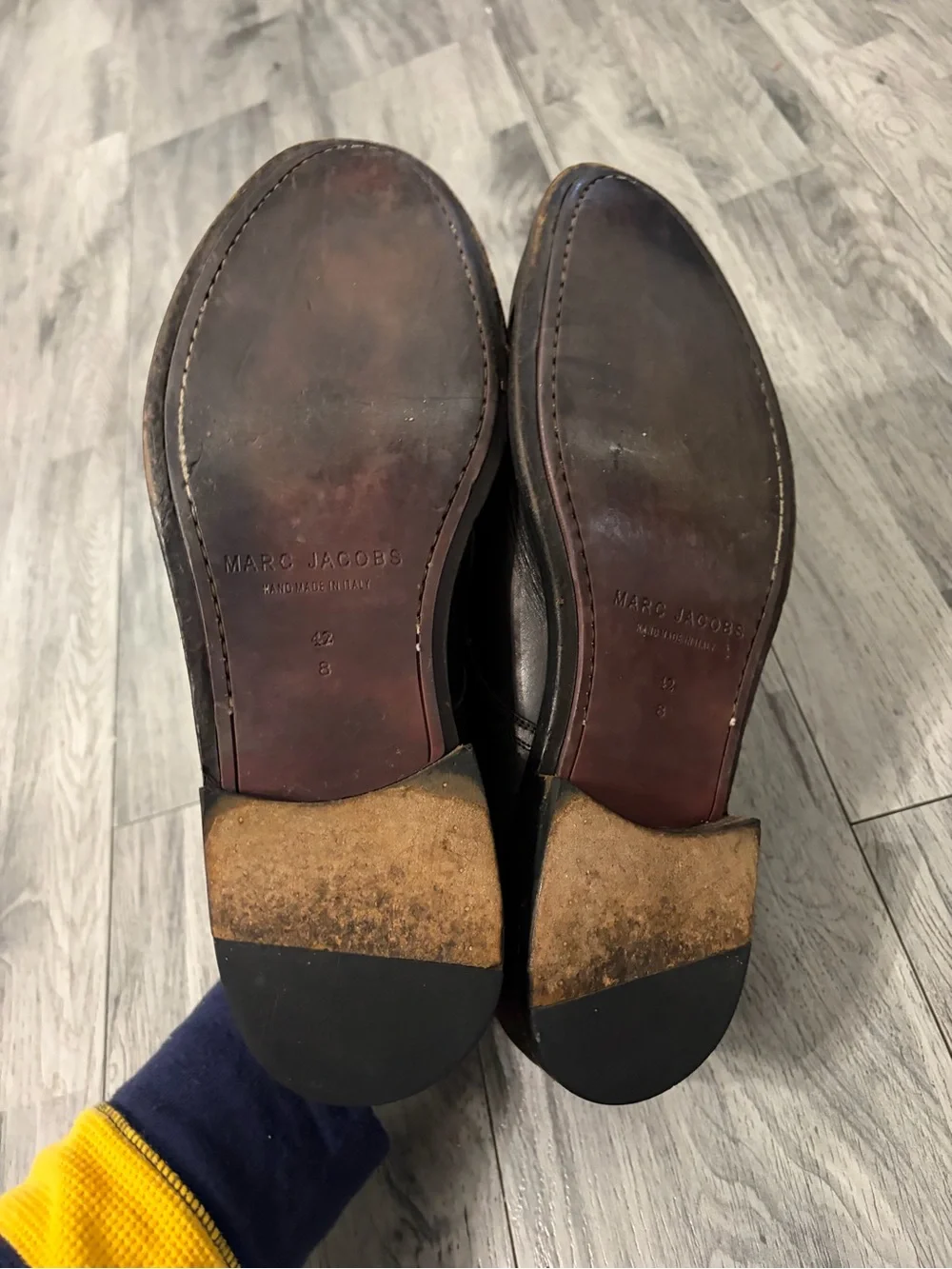 Marc Jacobs Black Leather Derby Shoes with Tan Lining Sz 8/ 42